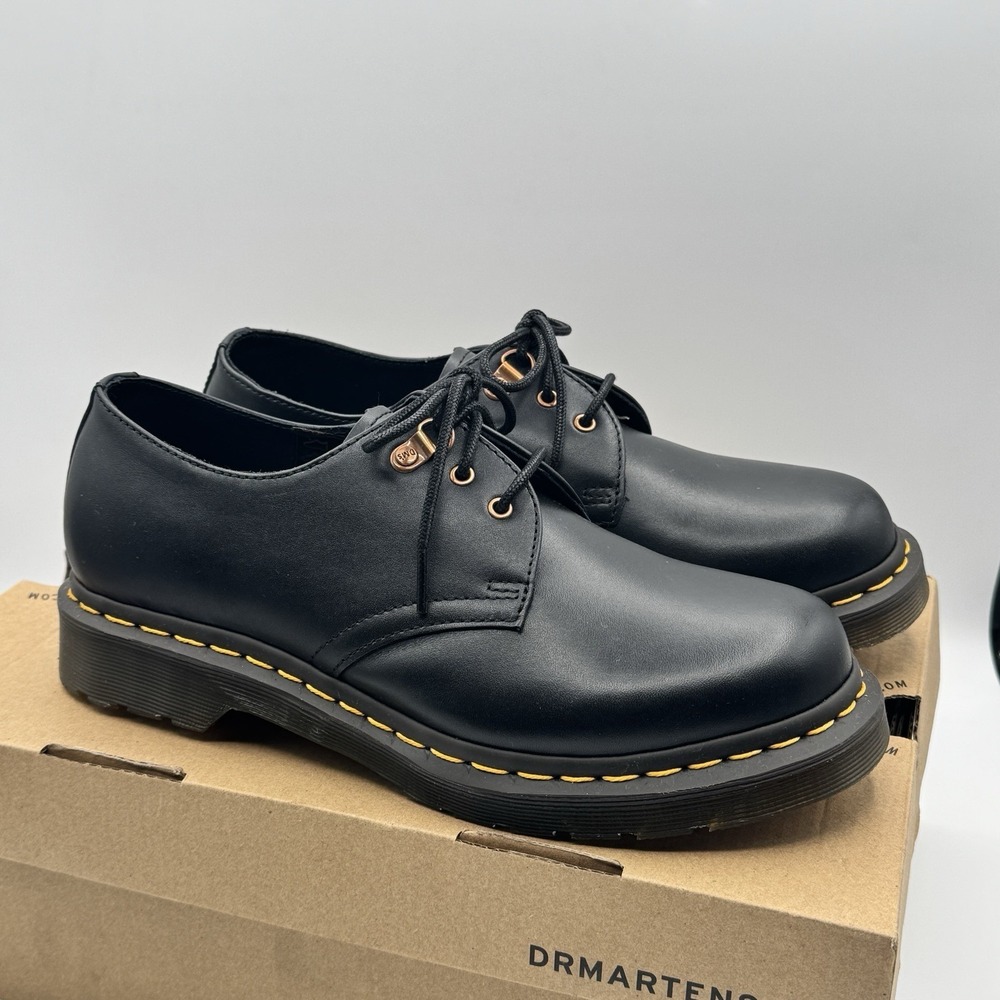 Dr Martens 1461 Wanama Black Oxford Shoes Rose Gold Eyelets Womens 9 NIB